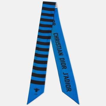 Pre Owned Dior Blue Stripe Print Silk Mitzah Scarf