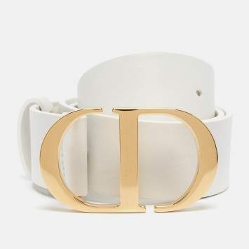 Pre Owned Dior White Leather 30 Montaigne Buckle Belt 70 CM