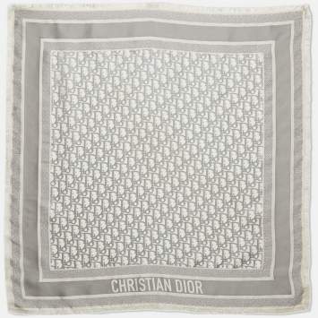 Pre Owned Dior Grey Oblique Silk Fringed Scarf 