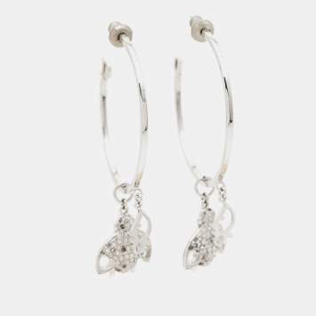 Pre Owned Dior Bee Crystals Silver Tone Hopp Earrings