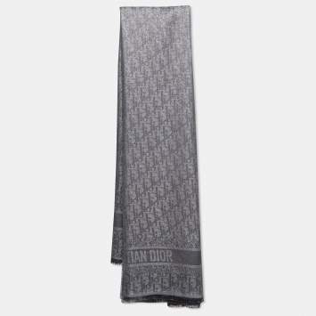 Pre Owned Christian Dior Oblique Lame Fringed Edge Scarf 