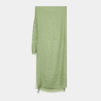 Pre Owned Dior Green Oblique Pattern Silk & Wool Shawl