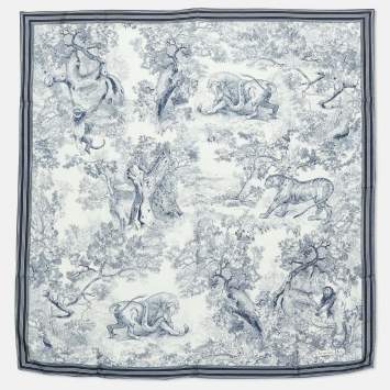 Pre Owned Dior Navy Blue/White Toile De Jouy Sauvage Silk Square Scarf