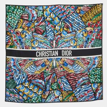 Pre Owned Dior Multicolor Butterfly Print Silk Square Scarf