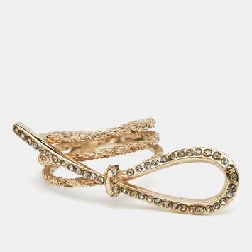 Pre Owned Dior Bow Crystal Gold Tone Cocktail Ring 51