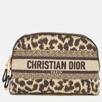 Pre Owned Dior Beige/Black Leopard Print Canvas Cosmetic Pouch