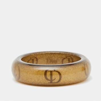 Pre Owned Dior CD Glittery Gold Logo Resin Bangle Bracelet