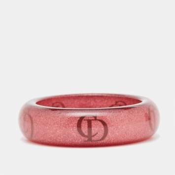 Pre Owned Dior CD Red Glittering Logo Resin Bangle Bracelet
