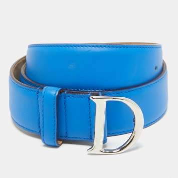 Pre Owned Dior Blue Leather D Buckle Belt 85 CM