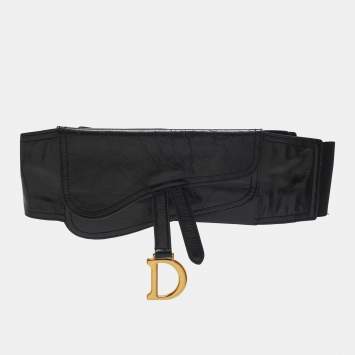 Pre Owned Dior Black Glossy Leather Saddle Wide Belt S/M