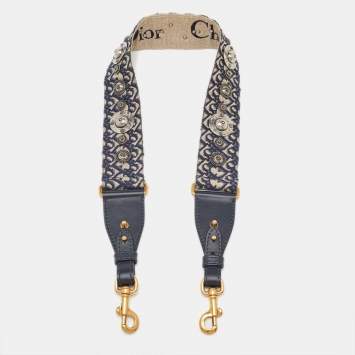 Dior Blue Oblique Embroidery Canvas and Leather Shoulder Bag Strap            