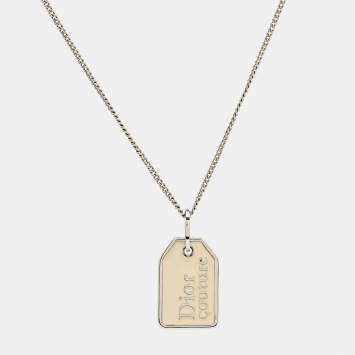 Pre Owned Dior Oblique Enamel Silver Tone Necklace