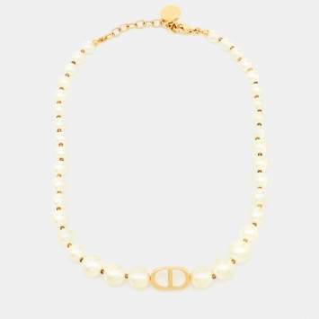 Pre Owned Dior 30 Montaigne Faux Pearl Gold Tone Choker Necklace