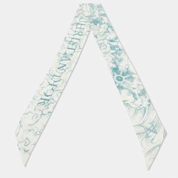 Pre Owned Dior White/Green TheABCDior 'N' Nuage Print Silk Mitzah Scarf