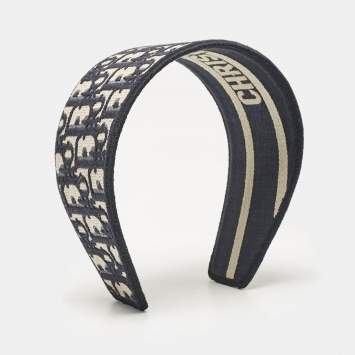 Pre Owned Christian Dior Blue Oblique Embroidered Canvas Headband