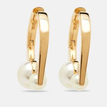 Pre Owned  Dior Tribales Small Faux Pearl Gold Tone Earrings