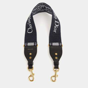Dior Navy Embroidered Canvas and Leather Ring Shoulder Strap