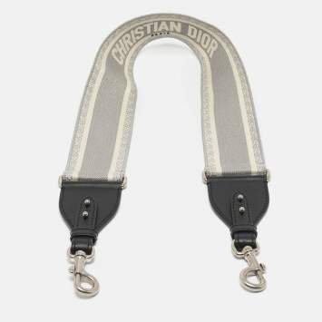 Dior Grey/Black Embroidered Canvas and Leather Shoulder Bag Strap 