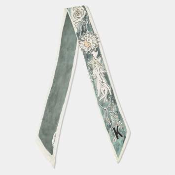 Pre Owned Dior Green Printed Silk Mitzah Scarf 