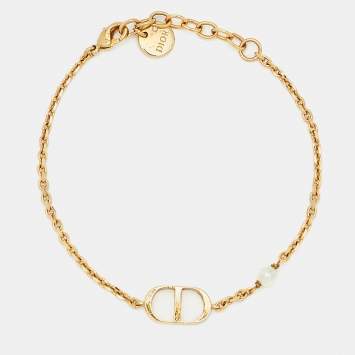 Pre Owned Dior  CD Faux Pearl Gold Tone Bracelet