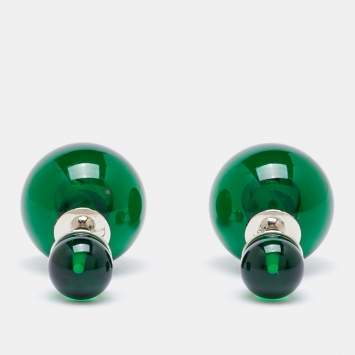Pre Owned Dior Tribale Green Resin Silver Tone Stud Earrings 