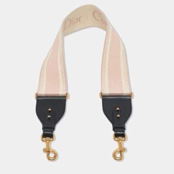 Dior Pink/Black Embroidered Canvas and Leather Shoulder Bag Strap 