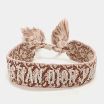 Pre Owned Dior Brown Woven Cotton Oblique J'Adior Friendship Bracelet