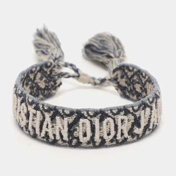 Pre Owned Dior Blue/Beige Woven Cotton Oblique J'Adior Friendship Bracelet