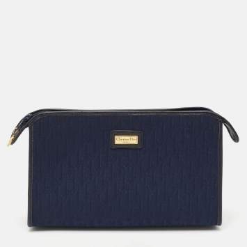 Pre Owned Dior Navy Blue Diorissimo Fabric Cosmetic Pouch