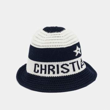 Christian Dior Logo Cotton Knit D-Tulipe Cloche Hat S