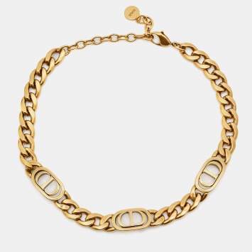 Pre Owned Christian Dior 30 Montaigne CD Chain-Link Gold Tone Choker Necklace