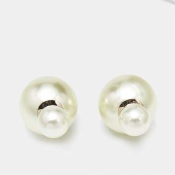 Pre Owned Dior Tribales Faux Pearl Gold Tone Stud Earrings