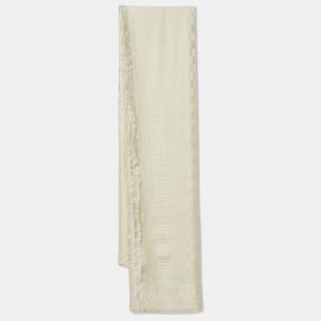 Pre Owned Dior Ivory Silk & Wool D-Check Pattern Scarf