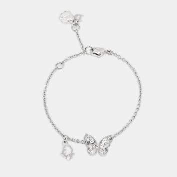 Pre Owned Dior Butterfly Crystals Silver Tone Metal Bracelet