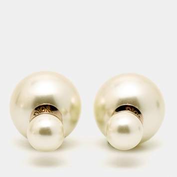 Pre Owned Dior Tribales Faux Pearl Gold Tone Earrings
