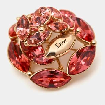 Pre Owned Dior Flower Crystals Gold Tone Brooch