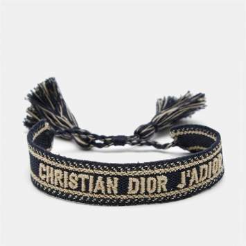 Pre Owned Dior J'adior Navy Blue Embroidered Fabric Bracelet