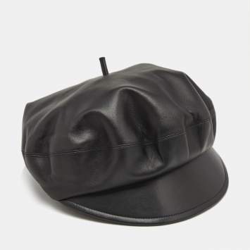 Dior Black Lambskin Leather Beret Hat Size 58