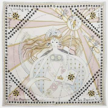 Christian Dior White Silk La Papesse Tarot Scarf 
