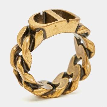 Christian Dior CD Logo Gold Tone Metal Chain Link Ring  Size 53