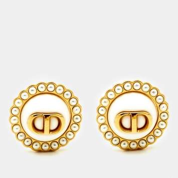 Dior Petit CD Baroque Faux Pearl Gold Tone Stud Earrings