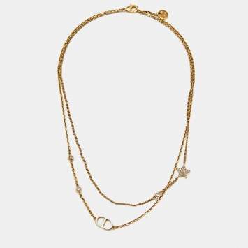 Dior Petit CD Crystals Gold Tone Double Strand Necklace