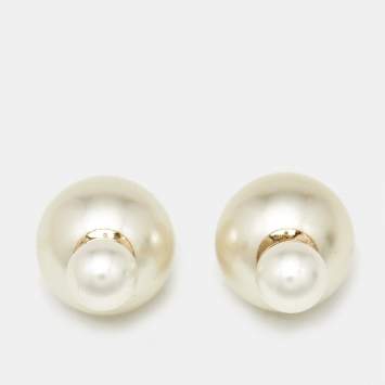 Dior Tribales Faux Pearl Gold Tone Earrings