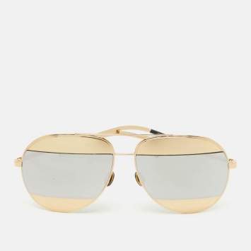Pre Owned Dior Gold/Silver Mirrored 000DC Split1 Aviator Sunglasses