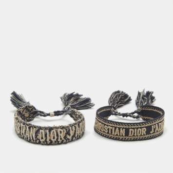 Pre Owned Dior J'adior Multicolor Woven Fabric Set of Two Adjustable Tassel Bracelets