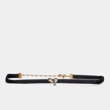 Pre Owned Dior Butterfly Crystals Enamel Gold Tone Velvet Necklace