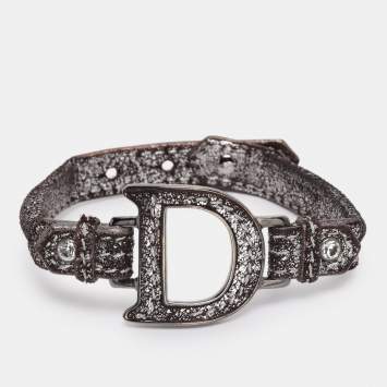 Pre Owned Dior Metallic Brown Leather D Charm Bracelet 