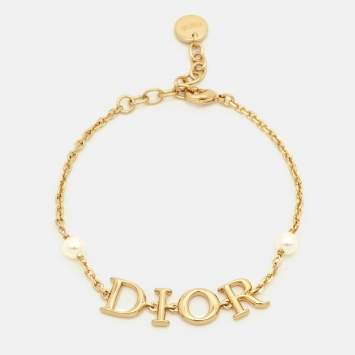 Pre Owned Dior Dio(r)evolution Faux Pearl Gold Tone Bracelet