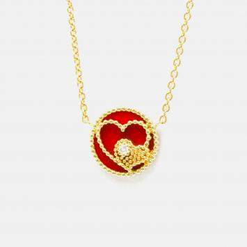 Pre Owned Christian Dior Rose Des Vents Heart Yellow Gold 18K Carnelian MenWomen Fashion Pendant Necklace Gold