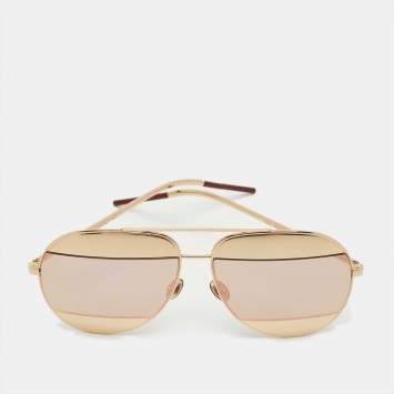 Pre Owned Dior Gold Tone Mirrored 0000J Split1 Aviator Sunglasses